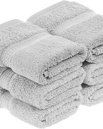 Superior Egyptian Cotton Pile Face Towel/Washcloth Set of 6, Ultra Soft Luxury Towels, Thick Plush Essentials, Absorbent Heavyweight, Guest Bath, Hotel, Spa, Home Bathroom, Shower Basics, Silver