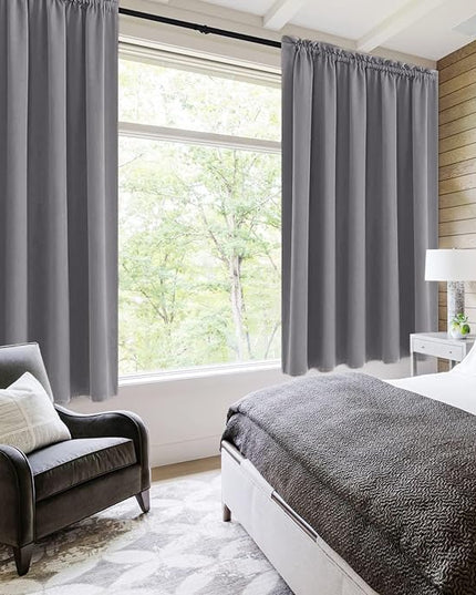 DWCN Grey Blackout Curtains for Half Window, Thermal Insulated Energy Saving Room Darkening Curtains for Kitchen/Bedroom (W60 x L36 inch, Set of 2 Panels, Top of Rod Pocket)