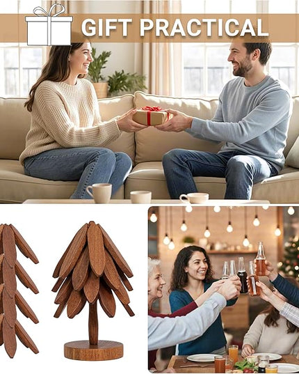 Yuoyar Trivets, Wooden Tree-Shaped Sapeli Wood Drink Trivets Set for Coffee Table, Kitchen Table Decor