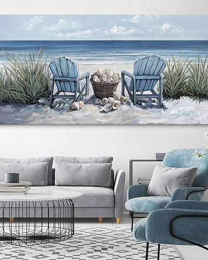 HGUAOA Coastal Wall Art - Large Landscape Wall Pictures for Living Room, Bedroom Pictures, Ocean Beach Artwork, Blue Wall Art, Above Bed Decor, Coastal Landscape Beach Pinting