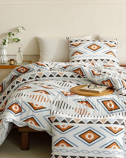Luxlovery Beige Aztec Comforter Set King Boho Geometric Bedding Comforter Set American Farmhouse Tribal Ethnic Blanket Quilts Western 3pcs Comforter Set King Size