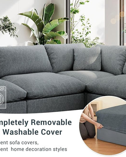Modular Sectional Sofa Cloud Couch,Down Filled Comfy Cloud Modern Sofa,L Shape Oversized Couch Cushion Covers Removable for Living Room,Light Blue