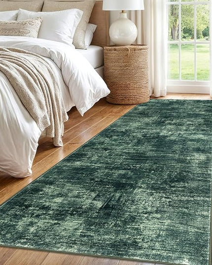 IOHOUZE Abstract Runner Rug 3x8 Ft Washable Runners for Hallways, Non Slip Kitchen Runner Printed Faux Wool Entryway Runner Indoor, Modern Abstract Floor Carpet for Hall Bedroom, Dark Green
