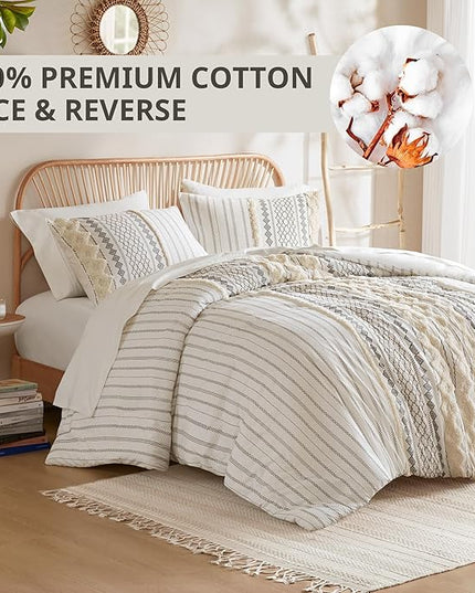 INK+IVY Comforter for King Size Bed, Chenille Tufted, Breathable Cotton Comforter Set King, All Season Modern Boho Comforter with Farmhouse Bedding Flare, 2 Matching Shams, King Ivory 3 Piece