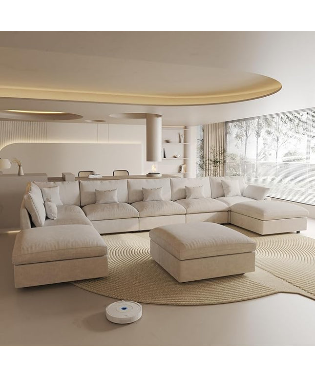 Cloud Couch for LivingRoom,190" U Shaped Modular Sectional Couch with Storage Ottoman,Down Filled 9 Seater Convertible Sleeper Sofa Bed Oversized Furniture.