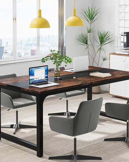 Tribesigns Modern Computer Desk, 63 x 31.5 inch Large Office Desk Computer Table Study Writing Desk Workstation for Home Office, Rustic/Black