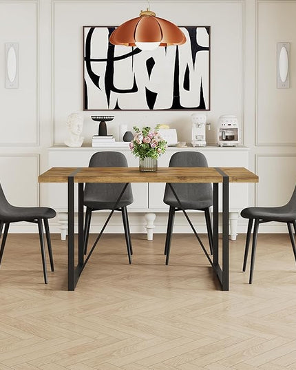 Kitchen Table Chairs Set of 4, Modern 55'' Dark Wood Dining Table and Fabric Dining Chairs Set of 4,Dining Table Set for 4,Ideal for Kitchen Dining Room