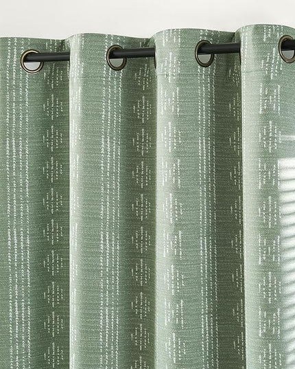 jinchan 95% Blackout Boho Curtains 63 Inch Length for Bedroom White on Sage Green Geometric Printed Grommet Top Room Darkening Thermal Insulated Window Drapes 2 Panels