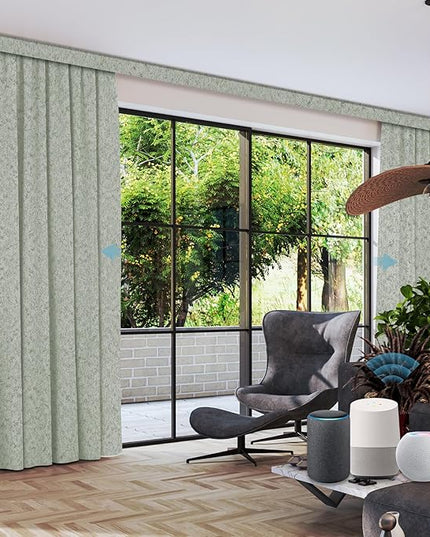 SmartWings Automatic Curtain Opener with Drapery, Motorized Vertical Blinds with Remote, Electric Closet Doors Sliding Panels Compatible with Alexa Google Homekit, 90% Blackout Light Green