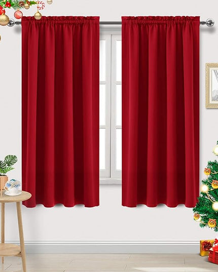 DWCN Blackout Curtains Room Darkening Thermal Insulated Bedroom Curtains Window Curtain Panels, 52 x 63 inches Long, Set of 2 Red Rod Pocket Drapes