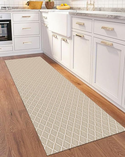 KOZYFLY Runner Rug 2x6 Ft Washable Runners for Hallways Non Slip Rubber Backed Kitchen Runners, Cotton Entryway Runner Indoor, Floor Carpet for Hallway Kitchen Entryway Bedroom, Tan/Beige