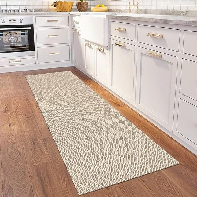 KOZYFLY Runner Rug 2x6 Ft Washable Runners for Hallways Non Slip Rubber Backed Kitchen Runners, Cotton Entryway Runner Indoor, Floor Carpet for Hallway Kitchen Entryway Bedroom, Tan/Beige