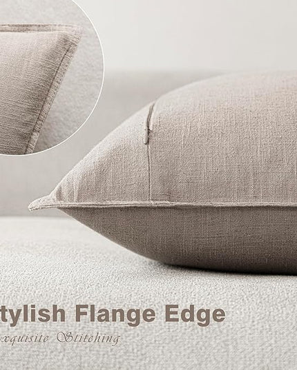 Foindtower Set of 2, Decorative Linen Soild Throw Pillow Covers Soft Accent Cushion Euro Case Boho Farmhouse Pillowcase for Chair Couch Sofa Bedroom Living Room Home Decor 24 x 24 Inch Natural Linen