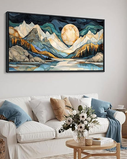 JEAWA Framed Canvas Wall Art - 24x48 Inchs Large Abstract Painting Decor, Textured Mountain Pictures as Gifts for Friends, Modern Art Prints for Bedroom Living Room Bathroom Home Decoration