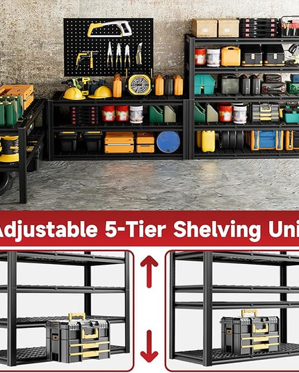 5-Tier 60”W x 24”D x 78”H Garage Shelving Adjustable Metal Storage Shelves 3000LBS Garage Shelving Heavy Duty Utility Shelf Unit Storage Racks for Warehouse(Black)