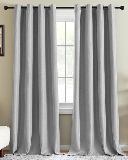H.VERSAILTEX 95% Blackout Linen Curtains 108 Inches Long for Bedroom/Living Room Thermal Insulated Grommet Curtain Drapes Primitive Textured Burlap Effect Window Drapes 1 Panel - Heather Grey/Black