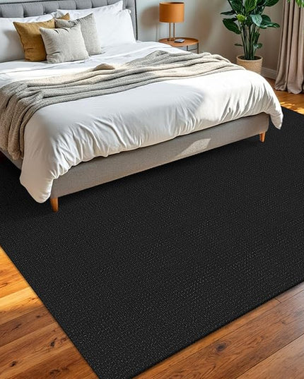 KOZYFLY Washable Area Rug 6x9 ft Rubber Backed Non Slip Rugs for Living Room Braided Cotton Bedroom Rug Woven Office Rugs Indoor Floor Carpets for Dining Bedroom Living Room, Black/Dark Grey