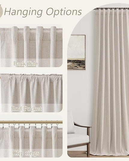 Guken Linen Blackout Curtains 90 Inch Length 2 Panels Set for Living Room Bedroom Back Tab Thermal Insulated 100% Black Out Linen Drapes Room Darkening Window Curtains 90 Inches Long, Sand Beige