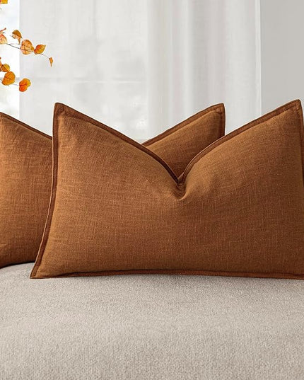 Foindtower Pack of 2, Decorative Linen Soild Throw Pillow Covers Soft Accent Lumbar Cushion Case Farmhouse Pillowcase for Chair Couch Sofa Bedroom Living Room Home Decor 12 x 20 Inch Autumn Orange