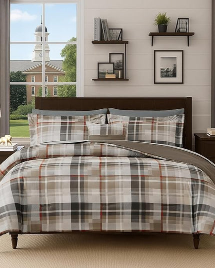 MaiRêve Comforter Set Full Size Khaki, Classic Farmhouse Bedding Set Bed in a Bag 7 Pieces, Lightweight All Season Comforter Set with Sheets, Pillowcases & Shams