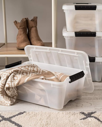 IRIS USA 13 QT Plastic Storage Box with Lid and Latches - 6 Pack - BPA-Free, Discreet Organizing Solution, Durable Nestable Stackable Containers, Secure Pull Handle - Pearl