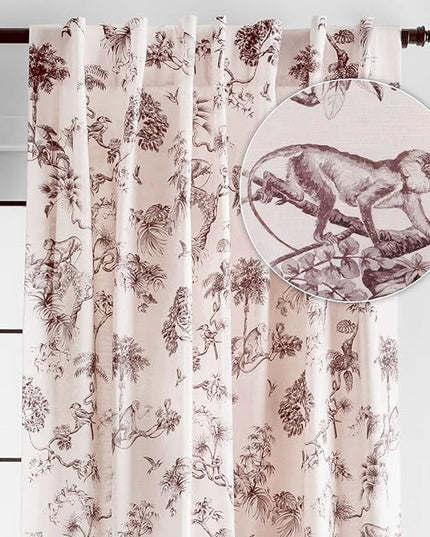 Maison d' Hermine Curtains for Living Room 100% Cotton 96 inch Length One Panel Light Filtering Toile Curtains for Bedroom Windows with Rod and Loop Pockets Drapes (Bonobo Brown, 50" W x 96" L)