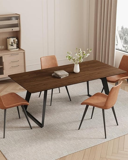 ZckyCine Extendable Dining Table - 63" to 78.7" Adjustable Rectangular Table with Black Metal Legs, Modern Expandable Dining Table for 6-8 People