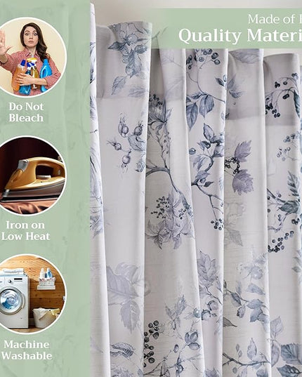 Maison d' Hermine Curtains for Living Room 100% Cotton 96 inch Length Two Panels Light Filtering Curtains for Bedroom Windows with Rod and Loop Pockets Drapes (Equinoxe Blue, 50" W x 96" L)