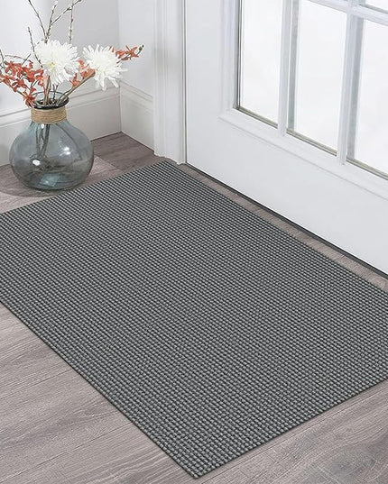 KOZYFLY Indoor Door Mat 2x3 ft Small Area Rugs Washable Front Door Mat Non Slip Rubber Backed Entryway Rug Cotton Entrance Doormat for Front Porch Bathroom Kitchen Bedroom, Grey/Dark Grey
