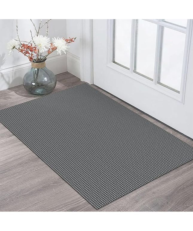 KOZYFLY Indoor Door Mat 2x3 ft Small Area Rugs Washable Front Door Mat Non Slip Rubber Backed Entryway Rug Cotton Entrance Doormat for Front Porch Bathroom Kitchen Bedroom, Grey/Dark Grey