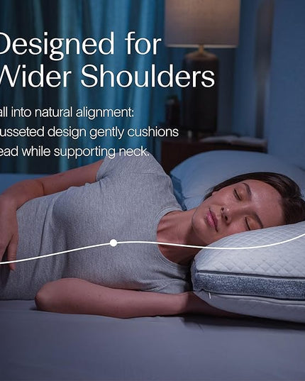 DreamyBlue Gusseted Sapphire Pillow • Adjustable Loft, Luxury Cover, Shredded Memory Foam Fill w/Cooling Beads • Ideal for Wide Shoulders • Neutral Alignment for All • CertiPUR-US Certified (King)