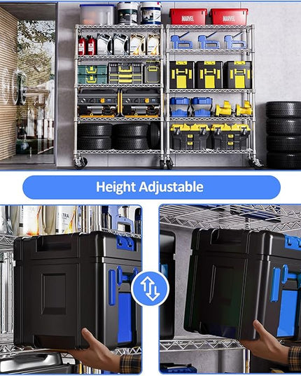IZEUK 5-Tier Storage Shelving Unit with Wheels, Adjustable Heavy Duty Steel Wire Rack Organizer (Chrome, 17.7" D x 47.2" W x 76.7" H, 1750 lbs Capacity) for Garage, Kitchen, Pantry, Laundry
