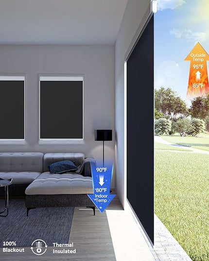 Motorized Blinds with Remote, Smart Blinds with Solar Panel, Thermal Blackout Electric Blinds, Automatic Blinds for Windows Compatible with Alexa, Black-48 x72