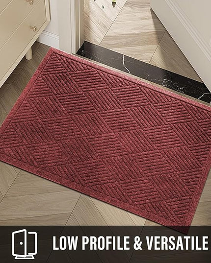 Sturdy Front Door Mat, Absorbent Muddy Dirt Resist Welcome Door Mats Outdoor Indoor, Stain and Fade Resistant, Non-Slip Rubber Backing Low Profile Doormat for Entryway, 47×32, Red