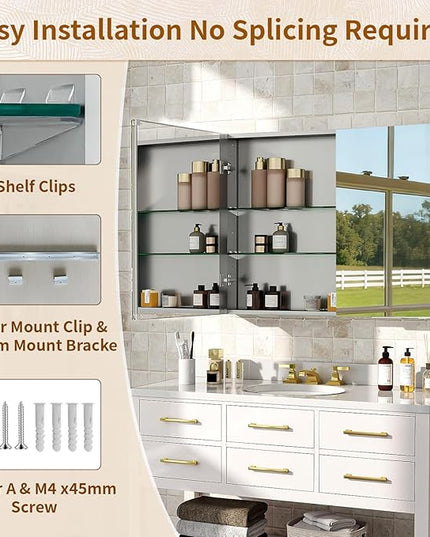 BEAUTYPEAK 40 x 26 Inch Medicine Cabinet with Mirror, Wall Mounted Bathroom Mirror Cabinet, Medicine Cabinet Mirror with Storage & Adjustable Shelves