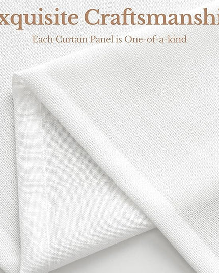 Pinch Pleated Linen Curtains 90 Inches Long, Light Filtering Curtains for Living Room, Farmhouse Window Curtains for Bedroom, Modern Drapes with Hooks and Rings, White, 2 Panels Set