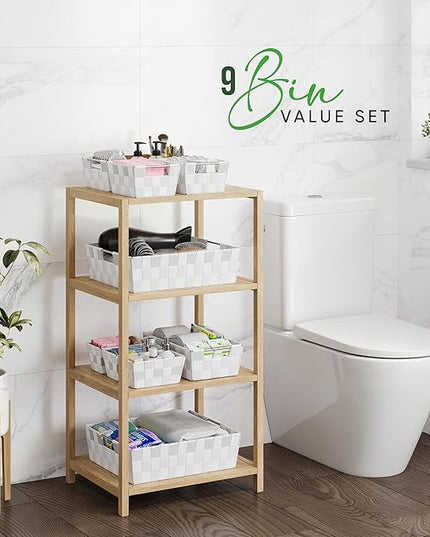 Baskets For Organizing Set Of 9 White - Storage Baskets For Shelves - Perfect Closet Organizer Bins, Bathroom Basket, and Pantry Basket - Small Storage Bins For Shelves - Bin For Organization