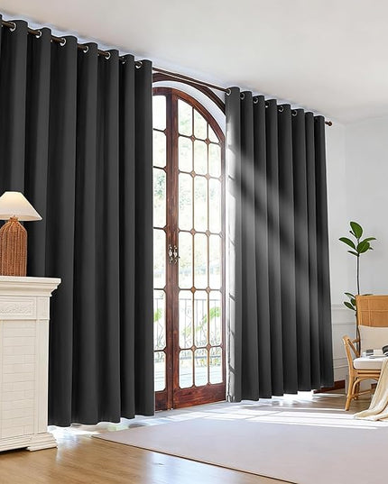 Room Darkening Curtains 84 Inch Length for Bedroom Living Room, Insulated Thermal Grommet Curtain Drapes, Blackout(60-90%,Not 100%) Window Treatment Decor, 2 Panels, 52x84, Black