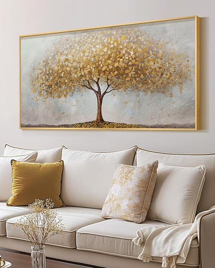 Large Framed Tree of Life Gold Wall Art for Living Room, Canvas Prints Paintings Artwork for Walls, Modern Luxury Golden Big Tree Pictures for Hallway Dining Room Bedroom Office Wall Decor 30x60 In