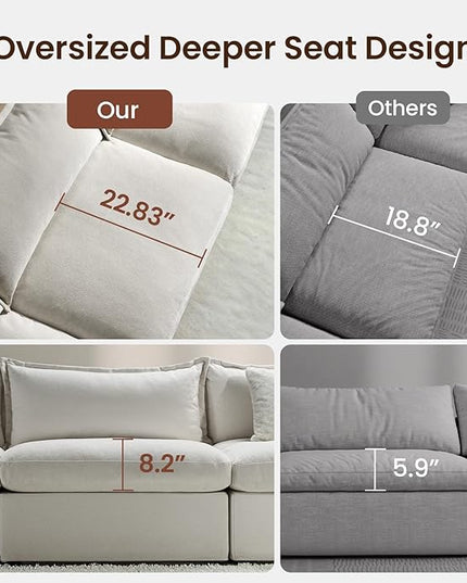 83" Down Filled Sectional Couch, Loveseat Modular Sectional Sofa with 2 Storage Ottoman, 2-Seat Chenille Deep Seat Sofa with Pillows for Living Room, Bedroom, Flexible Combination, Beige