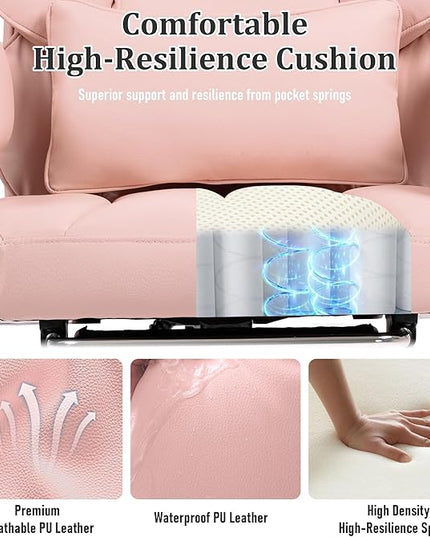 DYHOME 500 lbs Reclining Massage Office Chair with Foot Rest, Executive Home Office Chairs for Heavy People, High Back Computer Desk Chair, Pocket Spring Cushion, Big and Tall Ergonomic Chair,Pink