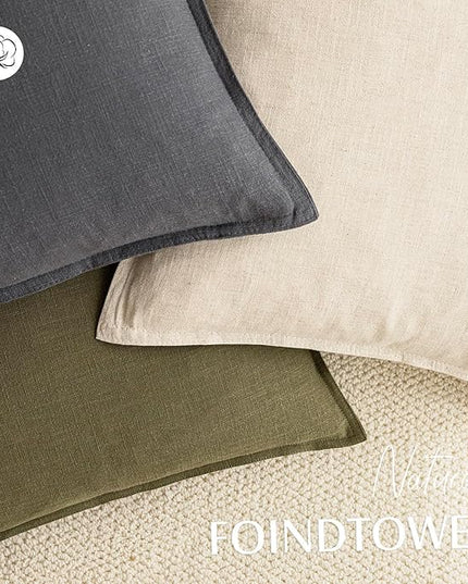 Foindtower Pack of 2, Decorative Linen Soild Throw Pillow Covers Soft Accent Square Cushion Case Boho Farmhouse Pillowcase for Chair Couch Sofa Bedroom Living Room Home Decor 20 x 20 Inch Grey
