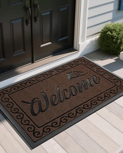 Yimobra Welcome Mat Outdoor Indoor, Waterproof Heavy Duty Front Door Mat Outside Entrance, Extra Sturdy Non-Slip Doormat, Low Profile, Dirt Trapping, 47x32 Inches, Coffee