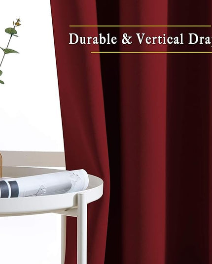 NICETOWN Burgundy Red Curtains 102 inches Long, Grommet Thermal Insulated Solid Blackout Curtains Privacy Window Treatments for Bedroom/Living Room, W46 x L102, 2 Panels