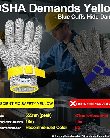 Dowellife Comfortable ANSI A9 Cut Resistant Glove Food Grade, Mesh Metal Kithcen Glove for Chef Oyster Shucking Mandoline Knife Butcher Meat Cutting(Large-3 Pcs)