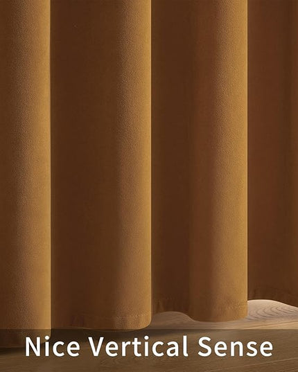 Joydeco Brown Velvet Curtains 72 inch Length 2 Panels, Luxury Blackout Rod Pocket Thermal Insulated Window Curtains, Super Soft Room Darkening Drapes for Living Dining Room Bedroom,W52 x L72 inches