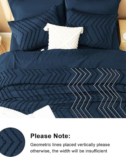 Litanika Navy Blue King Size Comforter Set with Sheets - 7 Pieces Bed in a Bag Queen Boho Tufted Complete Bedding Sets with Comforter, Sheets, Pillowcases & Shams