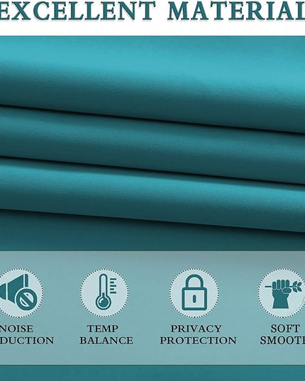 DONREN Teal Rod Pocket Blackout Curtain Drapes for Kitchen - Window Treatment Energy Saving Solid Curtains (42 by 45 Inches,2 Panels)