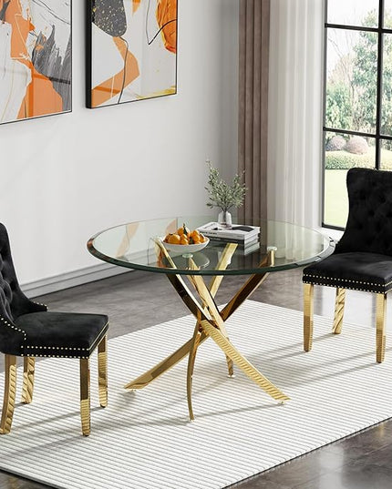 HomVent Round Glass Dining Table Set for 2, Modern Kitchen Table Set and Chairs, Round Glass Dining Room Table Set for Kitchen