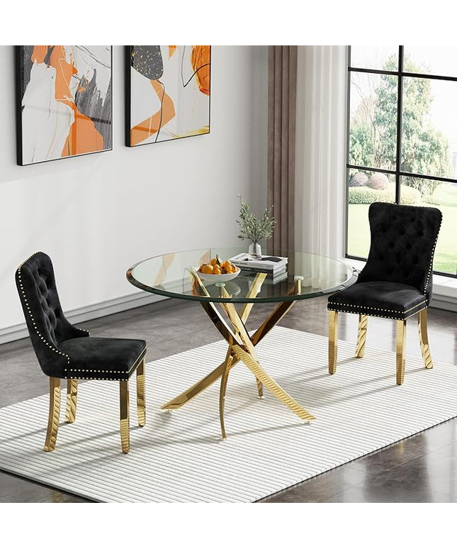 HomVent Round Glass Dining Table Set for 2, Modern Kitchen Table Set and Chairs, Round Glass Dining Room Table Set for Kitchen